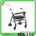 Foldable rollator walker with PVC soft seat shopping bag